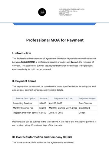 Free Professional MOA for Payment Template to Edit Online