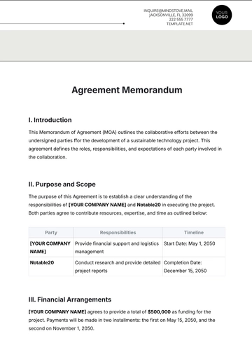 Free Agreement Memorandum Template to Edit Online