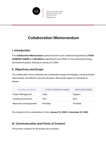Free Collaboration Memorandum Template to Edit Online