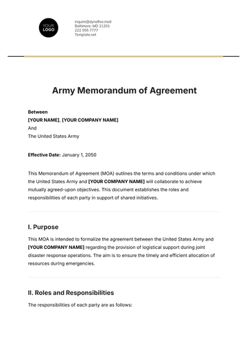 Free Army Memorandum of Agreement Template to Edit Online