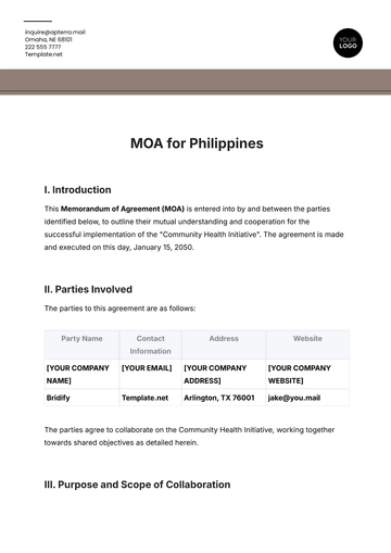 Free MOA Template for Philippines to Edit Online