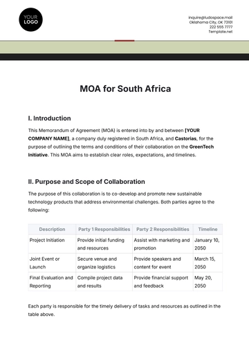 Free MOA Template for South Africa to Edit Online