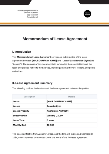 Free Memorandum of Lease Agreement Template to Edit Online