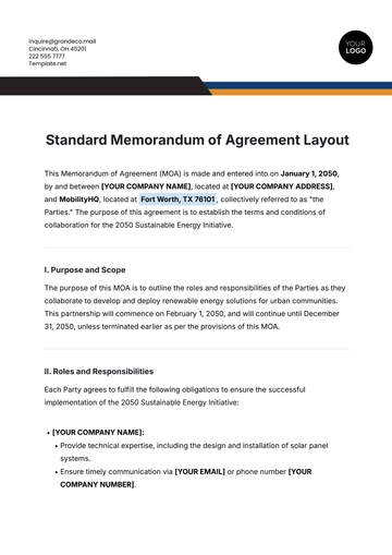 Free Standard Memorandum of Agreement Layout Template to Edit Online