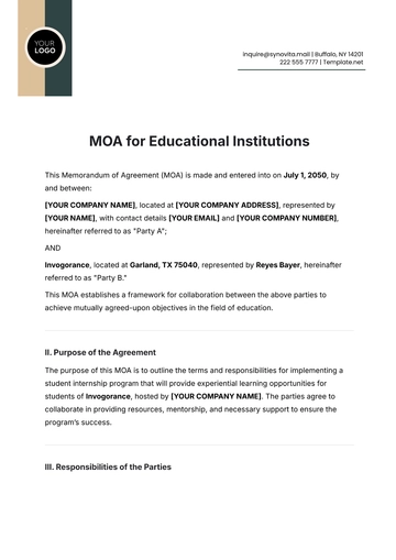Free MOA Template for Educational Institutions to Edit Online