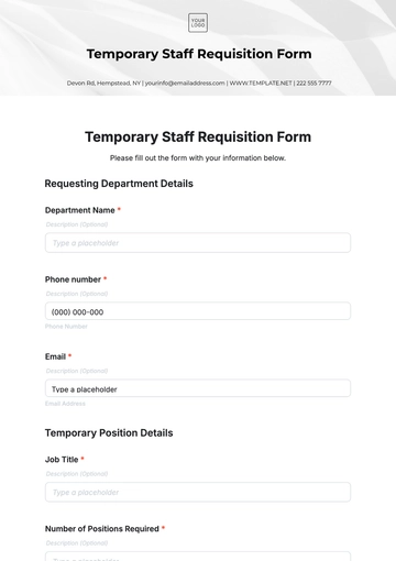 Free Temporary Staff Requisition Form Template to Edit Online