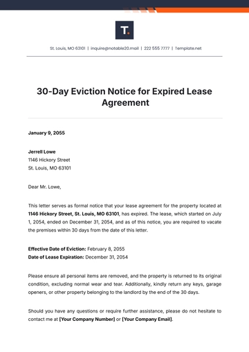 Free 30-Day Eviction Notice for Expired Lease Agreement Template to Edit Online
