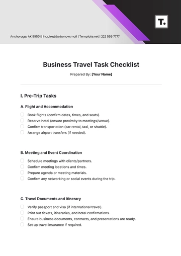 Free Business Travel Task Checklist Template to Edit Online