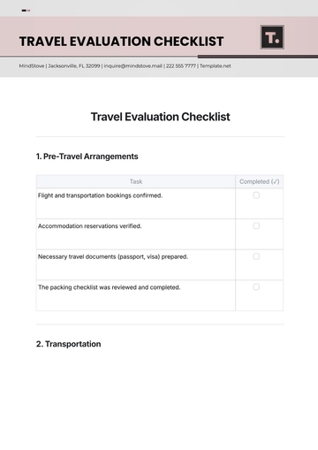 Free Travel Evaluation Checklist Template to Edit Online