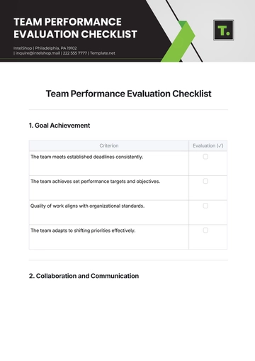 Free Team Performance Evaluation Checklist Template to Edit Online