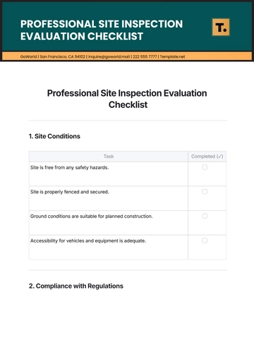 Free Professional Site Inspection Evaluation Checklist Template to Edit Online