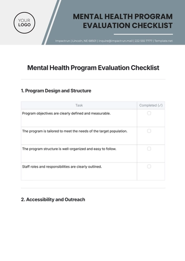 Free Mental Health Program Evaluation Checklist Template to Edit Online