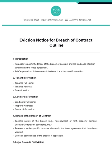 Free Eviction Notice for Breach of Contract Outline Template to Edit Online