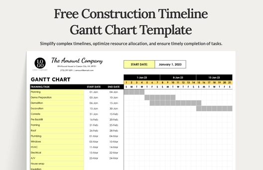Construction Timeline Gantt Chart Template