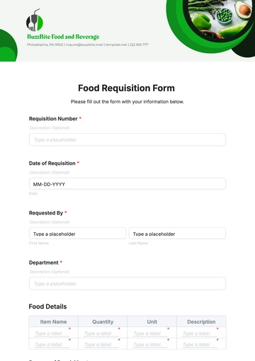 Free Food Requisition Form Template to Edit Online
