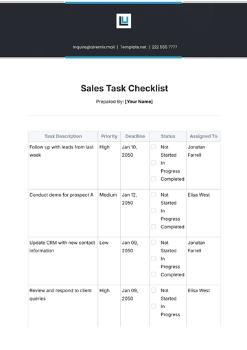 Free Sales Task Checklist Template to Edit Online Free Sales Task Checklist Template to Edit Online