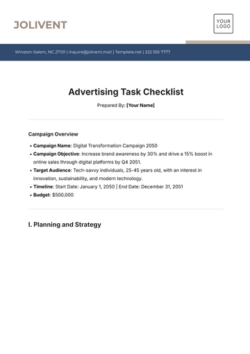 Free Advertising Task Checklist Template to Edit Online