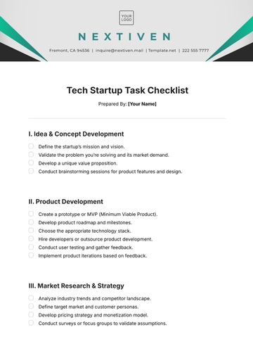 Free Tech Startup Task Checklist Template to Edit Online
