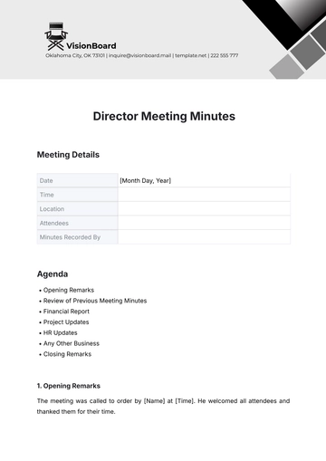 Free Director Meeting Minute Template to Edit Online
