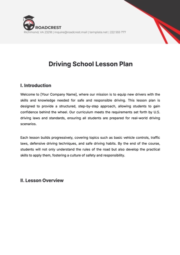 Free Driving School Lesson Plan Template to Edit Online