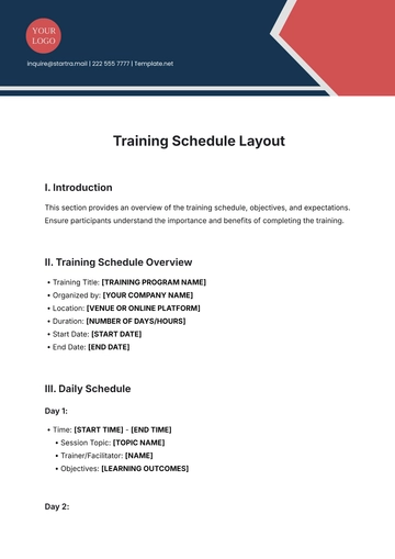 Free Training Schedule Layout Template to Edit Online