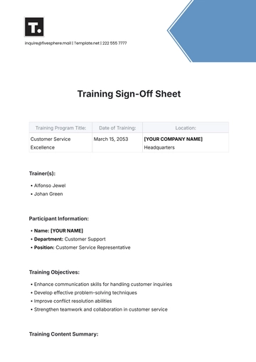 Free Training Sign-Off Sheet Template to Edit Online
