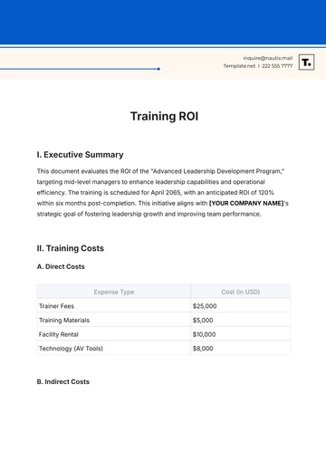 Free Training ROI Template to Edit Online