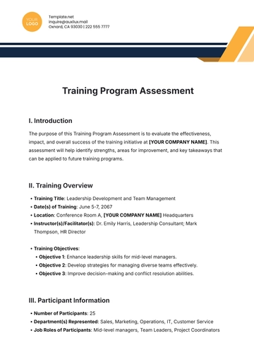 Free Training Program Assessment Template to Edit Online