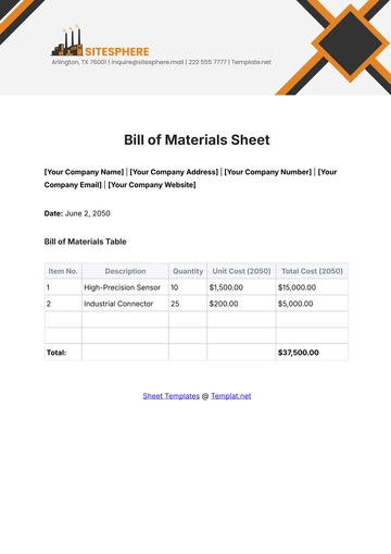 Free Bill of Materials Sheet Template to Edit Online