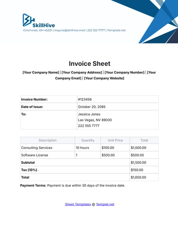 Free Invoice Sheet Template to Edit Online
