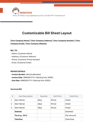 Free Customizable Bill Sheet Layout Template to Edit Online