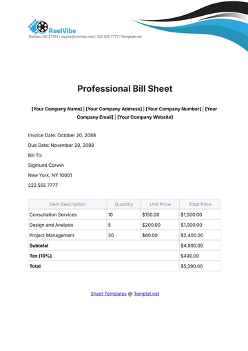 Free Professional Bill Sheet Template to Edit Online