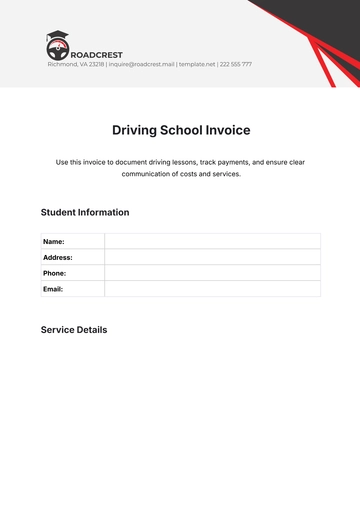 Free Driving School Invoice Template to Edit Online