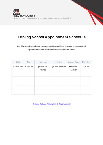 Free Driving School Appointment Schedule Template to Edit Online