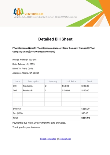 Free Detailed Bill Sheet Template to Edit Online
