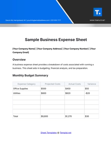 Free Sample Business Expense Sheet Template to Edit Online