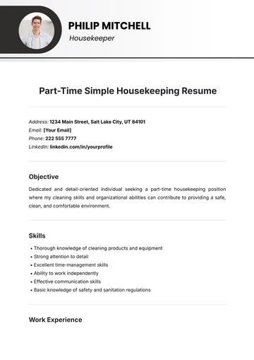 Free Part-Time Simple Housekeeping Resume Template to Edit Online