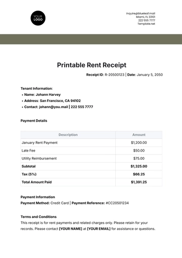 Free Printable Rent Receipt Template to Edit Online