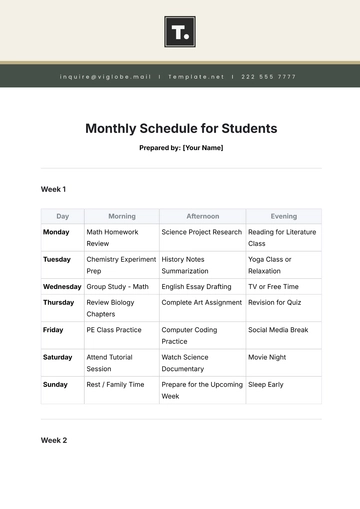 Free Monthly Schedule for Students Template to Edit Online