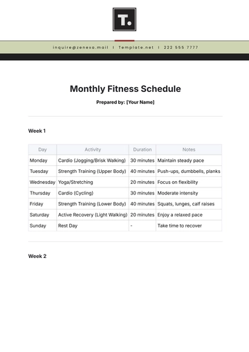 Free Monthly Fitness Schedule Template to Edit Online