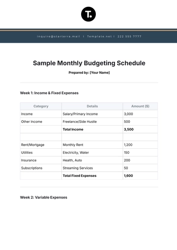 Free Sample Monthly Budgeting Schedule Template to Edit Online