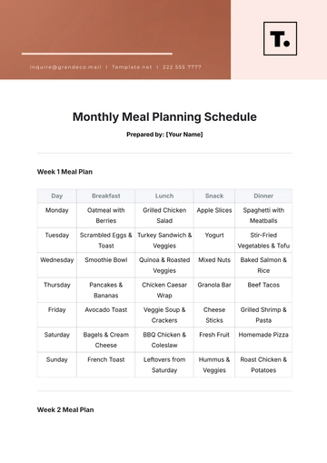 Free Monthly Meal Planning Schedule Template to Edit Online