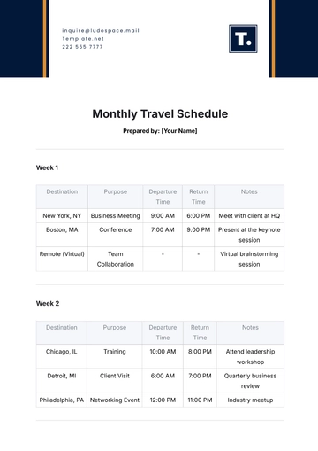 Free Monthly Travel Schedule Template to Edit Online