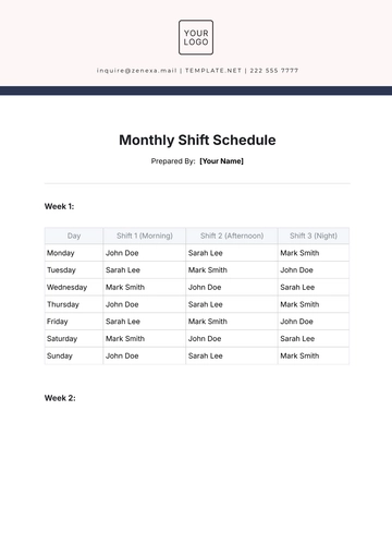 Free Monthly Shift Schedule Template to Edit Online