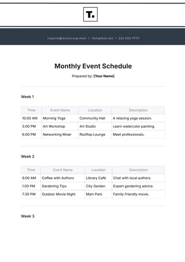 Free Monthly Event Schedule Template to Edit Online
