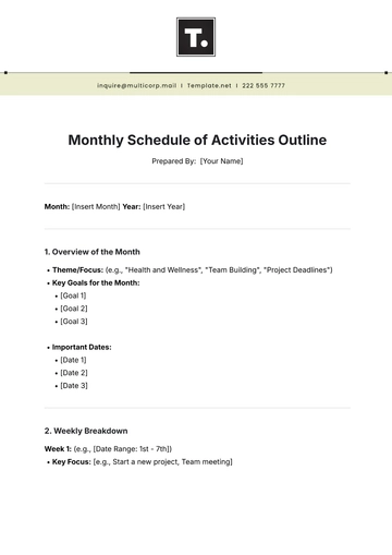 Free Monthly Schedule of Activities Outline Template to Edit Online