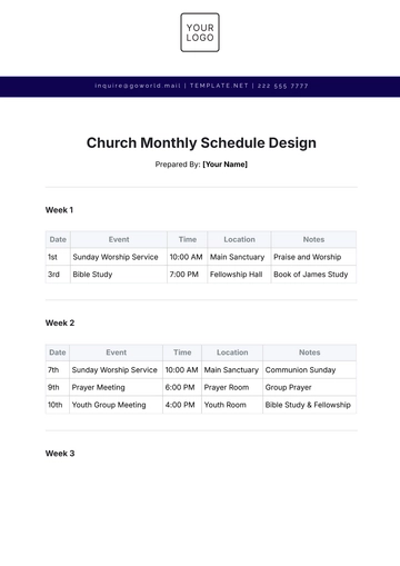 Free Church Monthly Schedule Design Template to Edit Online