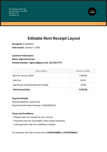 Free Editable Rent Receipt Layout Template to Edit Online