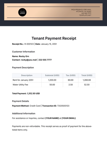 Free Tenant Payment Receipt Template to Edit Online