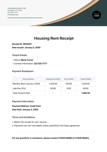Free Housing Rent Receipt Template to Edit Online
